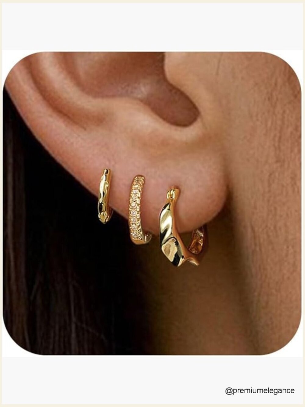 3 Pair Hoop Earrings Set 14K Gold Plated Hypoallergenic Stackable Jewelry